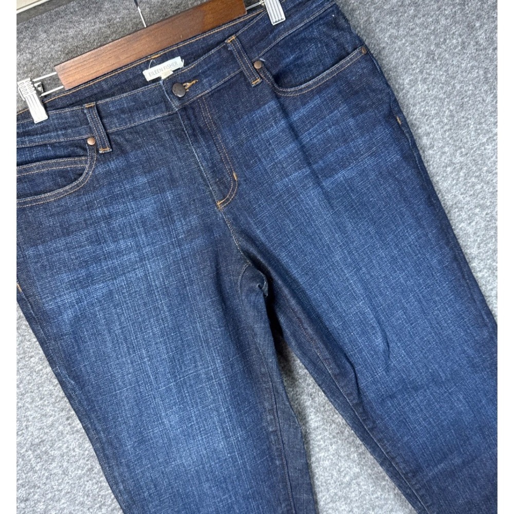 Eileen Fisher Dark Wash Organic Cotton Straight Leg Jeans Size 12 Indigo USA EUC
